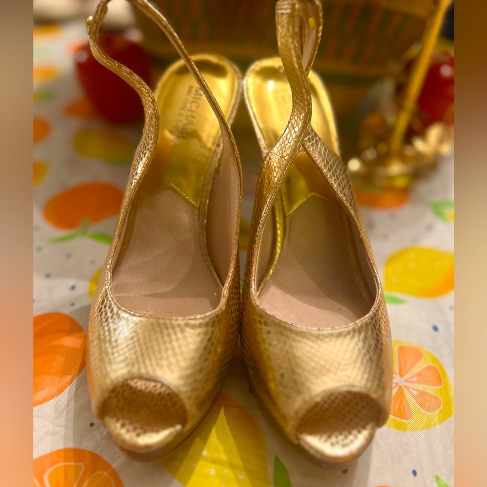michael kors sparkling gold snake skin style heels sandals